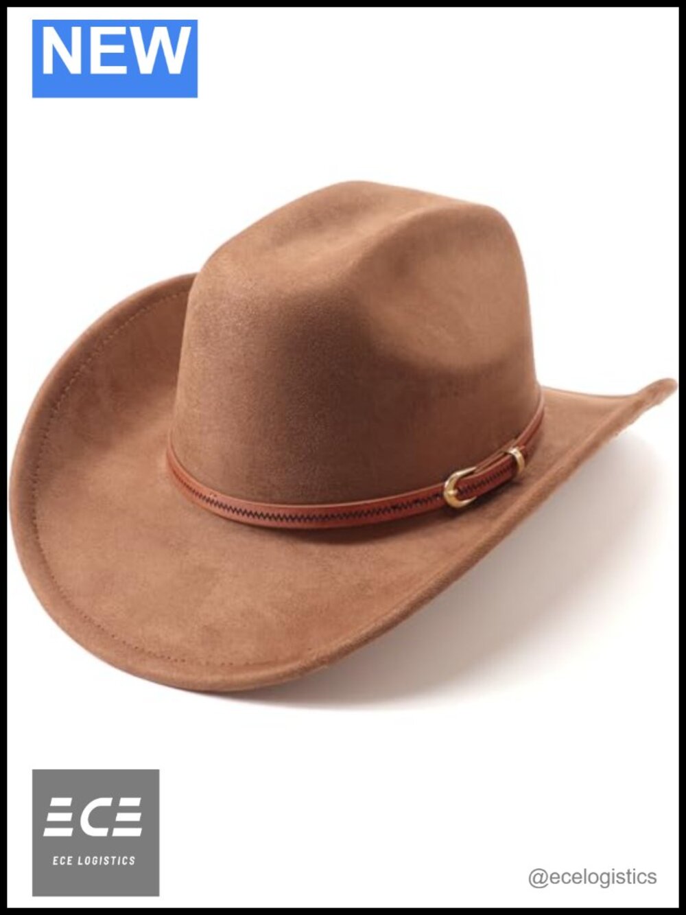 Felt Wide Brim Cowboy Hat with Belt Buckle Retro Panama